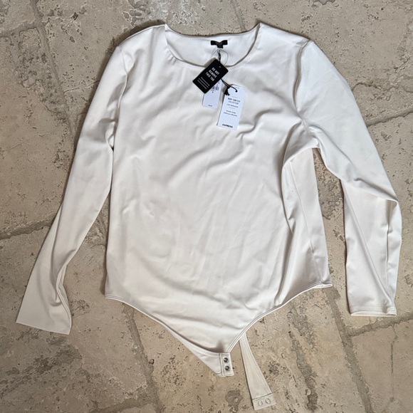 Express Tops - Express Cream Long Sleeve Bodysuit